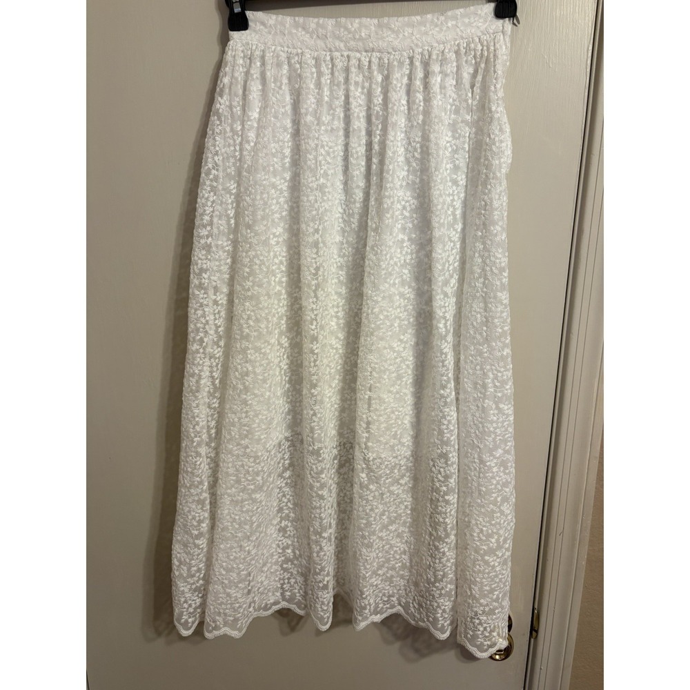 H&M White Lace Floral A-Line Midi Skirt Layered Lined Size 6